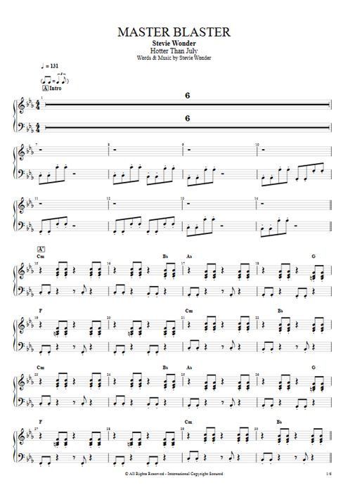 Master Blaster Stevie Wonder guitar pro tab Rhodes Full Score mysongbook