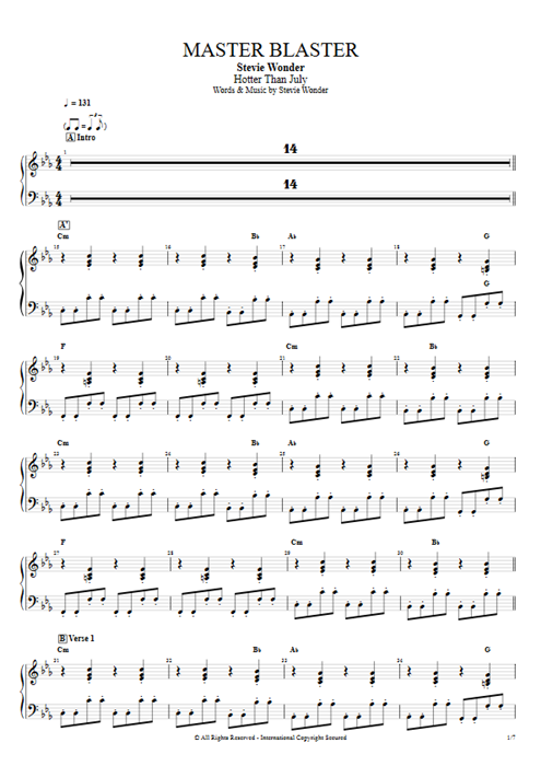 Master Blaster Stevie Wonder guitar pro tab Clavinet Full Score mysongbook