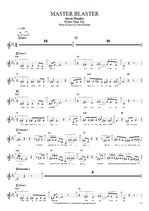 Master Blaster Stevie Wonder guitar pro tab Vocals Full Score mysongbook