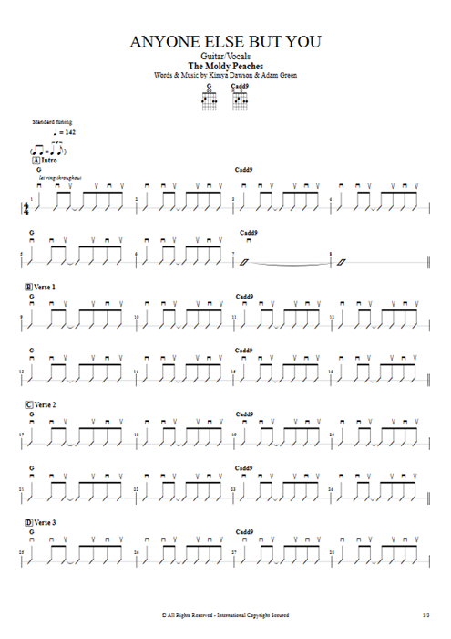Anyone Else But You The Moldy Peaches guitar pro tab AGuitar Guitarra y voz mysongbook