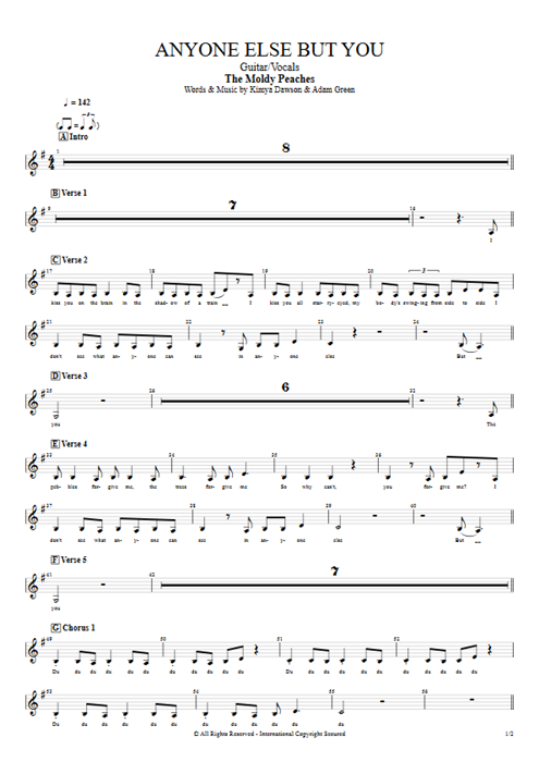 Anyone Else But You The Moldy Peaches guitar pro tab VocalsII Guitarra y voz mysongbook