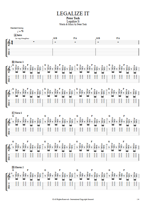 Legalize It Peter Tosh guitar pro tab EGuitarII Full Score mysongbook