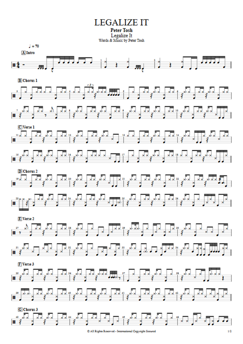 Legalize It Peter Tosh guitar pro tab Drums Full Score mysongbook