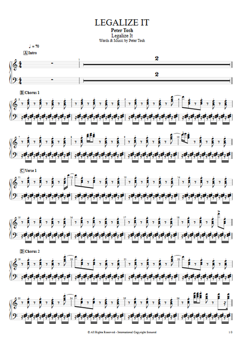 Legalize It Peter Tosh guitar pro tab Organ Full Score mysongbook
