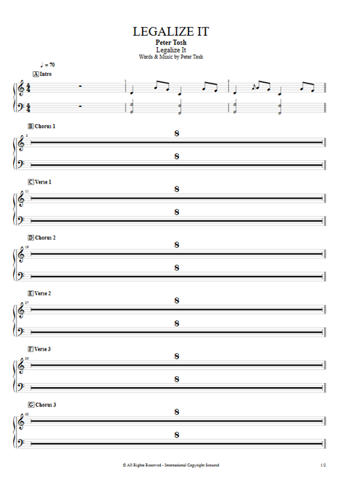 Legalize It Peter Tosh guitar pro tab APiano Full Score mysongbook