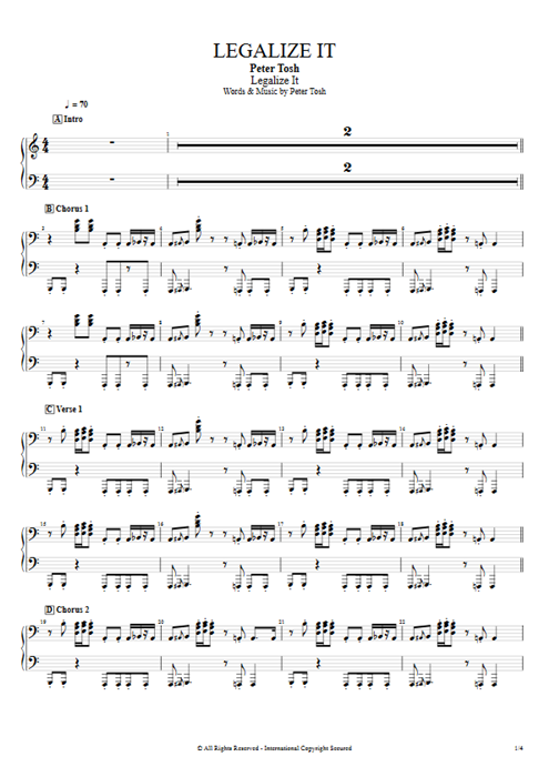 Legalize It Peter Tosh guitar pro tab Clavinet Full Score mysongbook