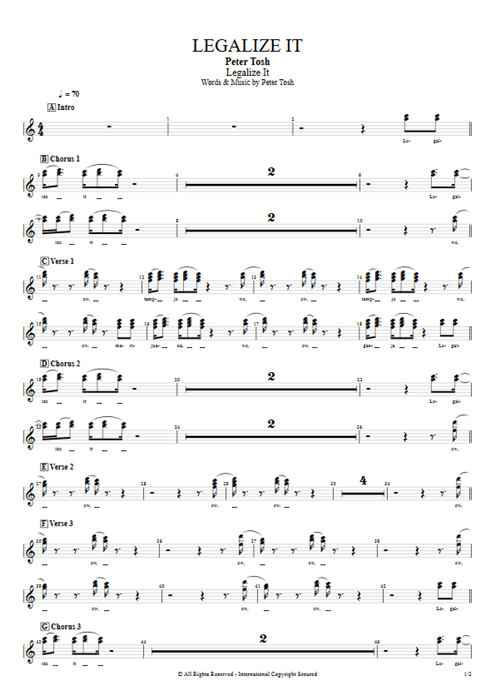 Legalize It Peter Tosh guitar pro tab BackVoc Full Score mysongbook