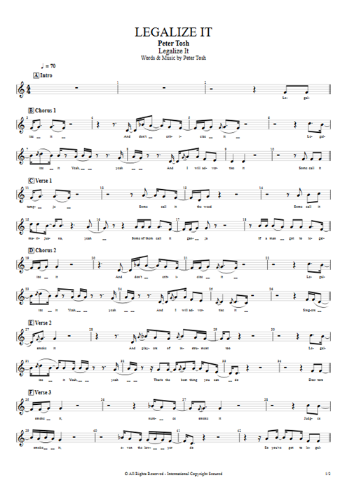 Legalize It Peter Tosh guitar pro tab Vocals Guitares et piste d'accompagnement mysongbook