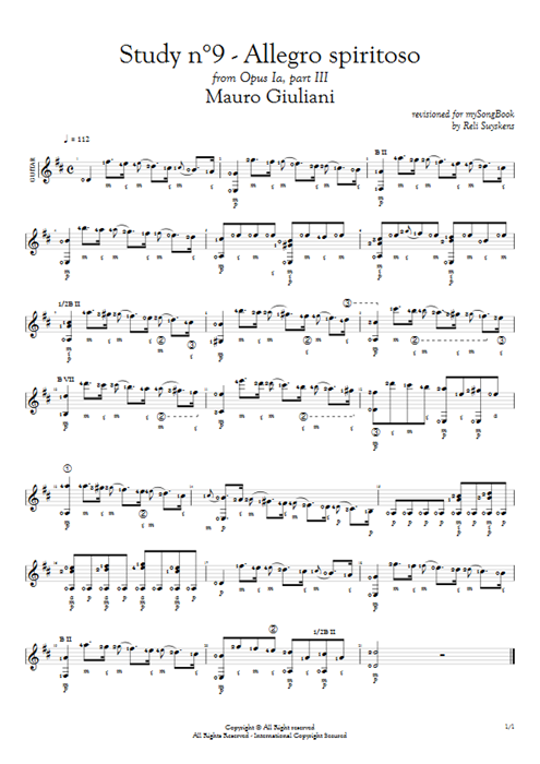 Study N°9 Opus Ia Part III - Allegro Spiritoso Mauro Giuliani guitar pro tab AGuitar Solo Guitar mysongbook