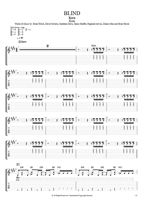 Blind Korn guitar pro tab EGuitarI Full Score mysongbook