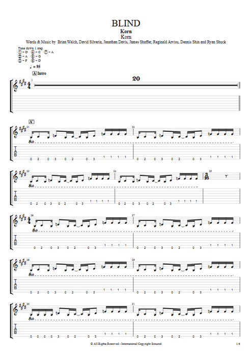 Blind Korn guitar pro tab EGuitarIII Full Score mysongbook