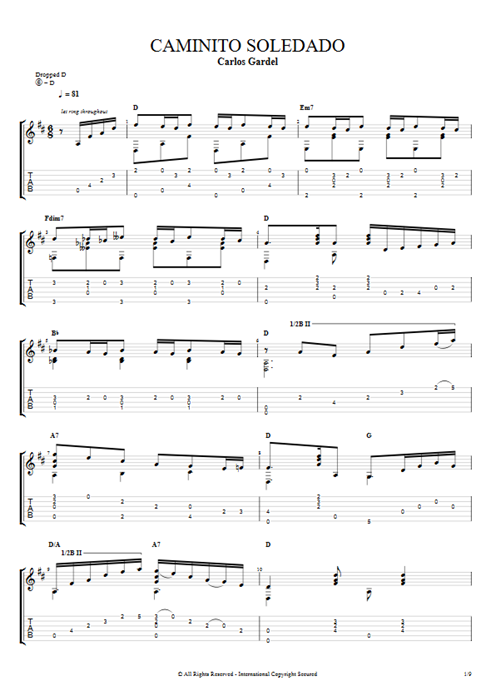 Caminito Soledado Carlos Gardel guitar pro tab AGuitar Guitare seule mysongbook