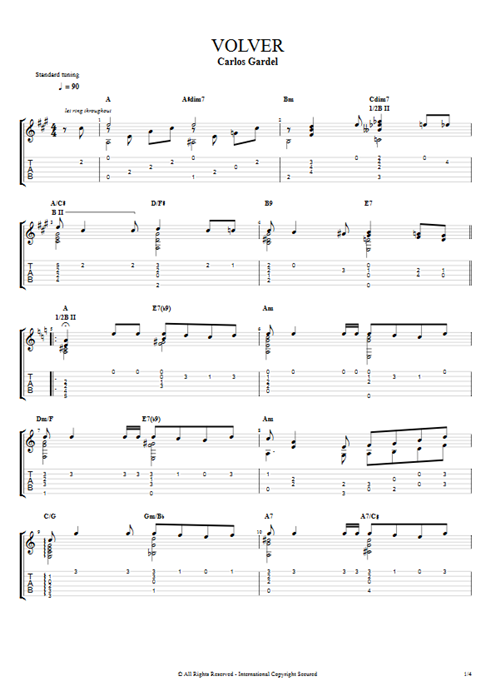 Volver Carlos Gardel guitar pro tab AGuitar Guitare seule mysongbook