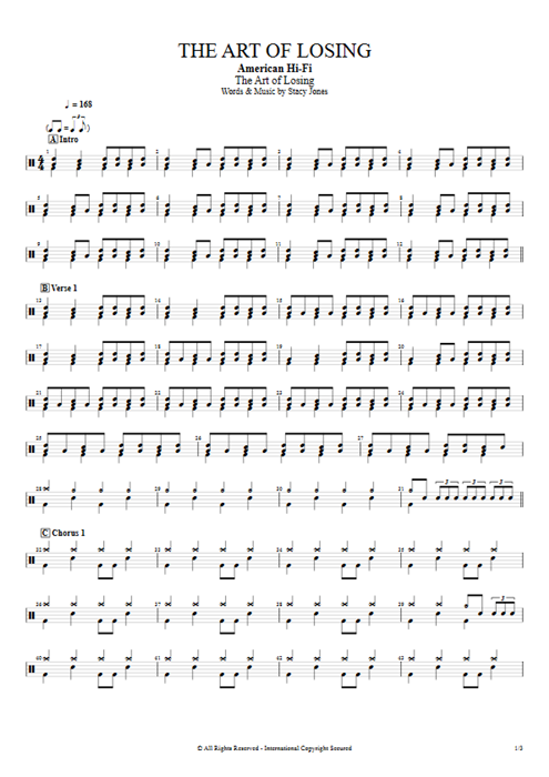 The Art of Losing American Hi-Fi guitar pro tab Drums Full Score mysongbook
