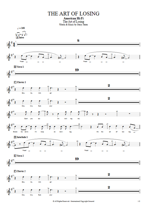The Art of Losing American Hi-Fi guitar pro tab BackVoc Full Score mysongbook