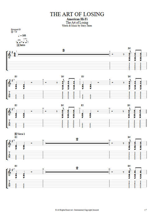 The Art of Losing American Hi-Fi guitar pro tab EGuitarI Guitares et piste d'accompagnement mysongbook