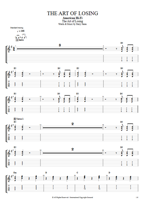 The Art of Losing American Hi-Fi guitar pro tab EGuitarII Guitares et piste d'accompagnement mysongbook