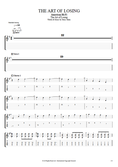 The Art of Losing American Hi-Fi guitar pro tab EGuitarIII Guitares et piste d'accompagnement mysongbook