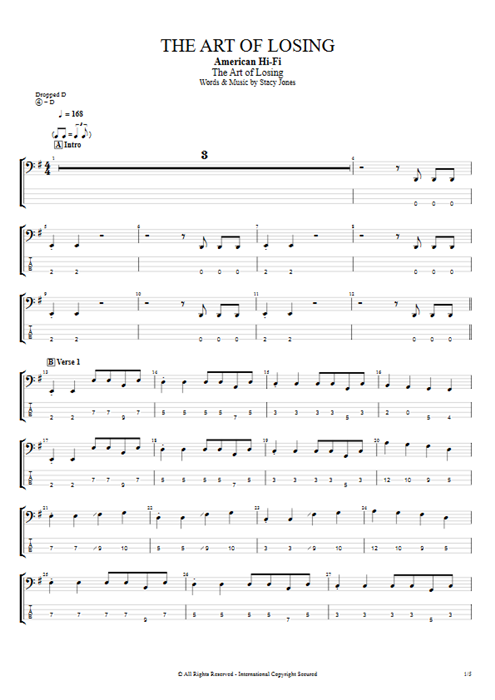 The Art of Losing American Hi-Fi guitar pro tab EBass Guitares et piste d'accompagnement mysongbook