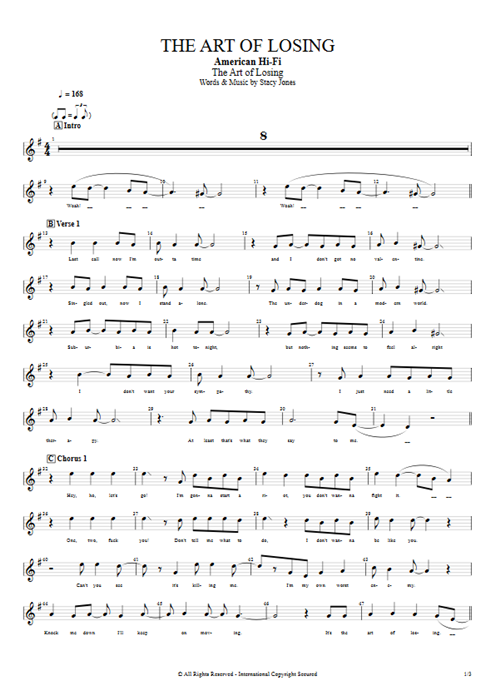 The Art of Losing American Hi-Fi guitar pro tab Vocals Guitares et piste d'accompagnement mysongbook
