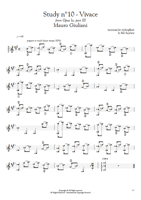 Study N°10 Opus Ia Part III  Vivace Mauro Giuliani guitar pro tab AGuitar Solo Guitar mysongbook