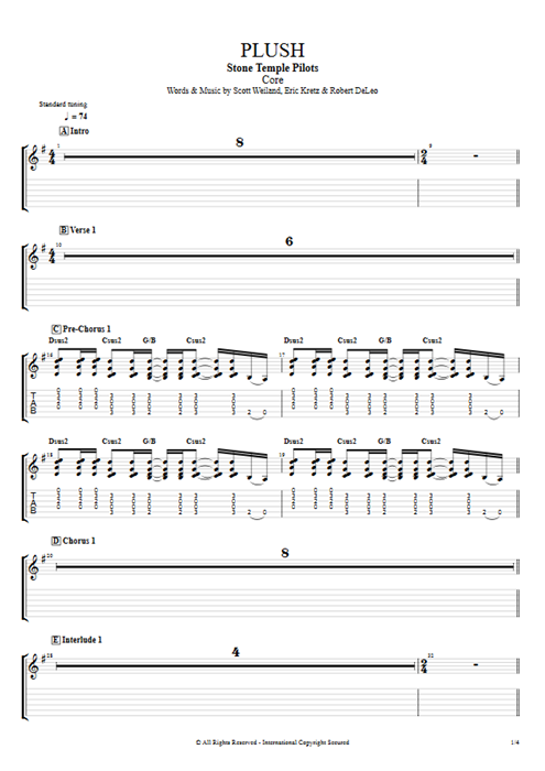 Plush Stone Temple Pilots guitar pro tab EGuitarII Full Score mysongbook
