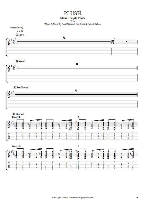 Plush Stone Temple Pilots guitar pro tab AGuitar Full Score mysongbook