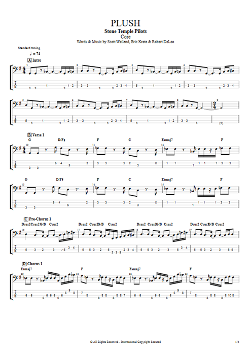 Plush Stone Temple Pilots guitar pro tab EBass Guitars, Bass & Backing Track mysongbook