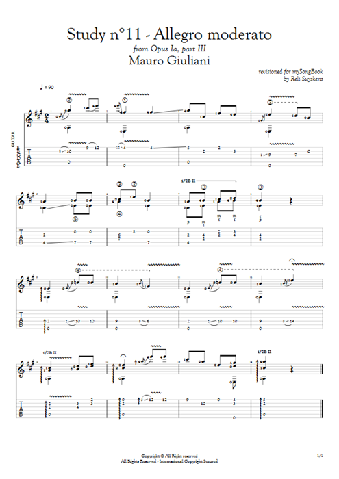 Study N°11 Opus Ia Part III Allegro Moderato Mauro Giuliani guitar pro tab AGuitar Solo Guitar mysongbook