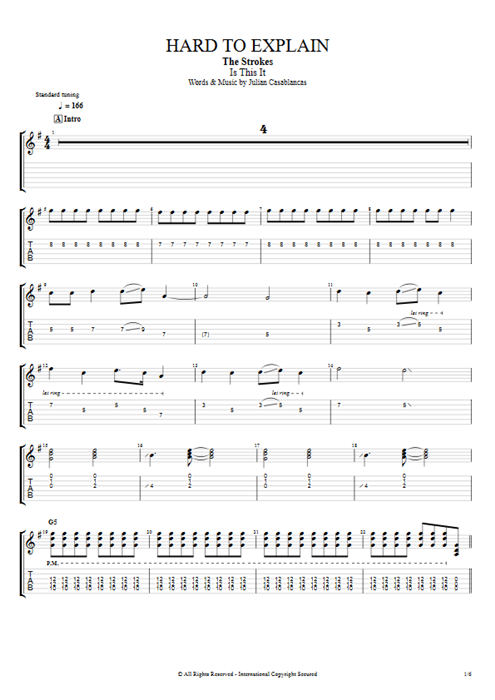 Hard to Explain The Strokes guitar pro tab EGuitarII Full Score mysongbook