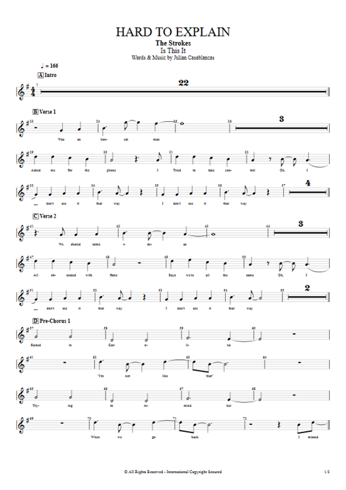 Hard to Explain The Strokes guitar pro tab Vocals Guitarras y pista de acompañamiento mysongbook