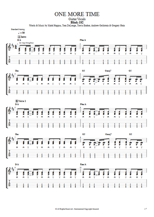 One More Time Blink-182 guitar pro tab AGuitar Guitare et voix mysongbook