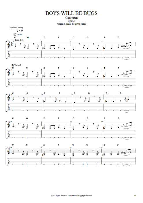 Boys Will Be Bugs Cavetown guitar pro tab AGuitarIII Full Score mysongbook