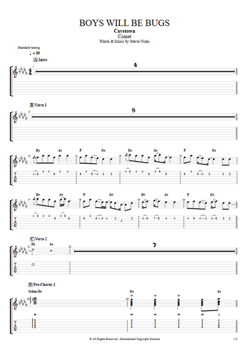 Boys Will Be Bugs Cavetown guitar pro tab EGuitarI Full Score mysongbook