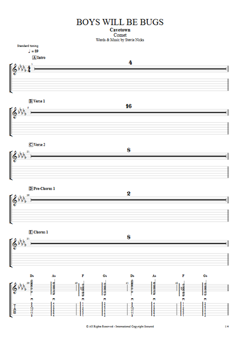 Boys Will Be Bugs Cavetown guitar pro tab EGuitarII Full Score mysongbook
