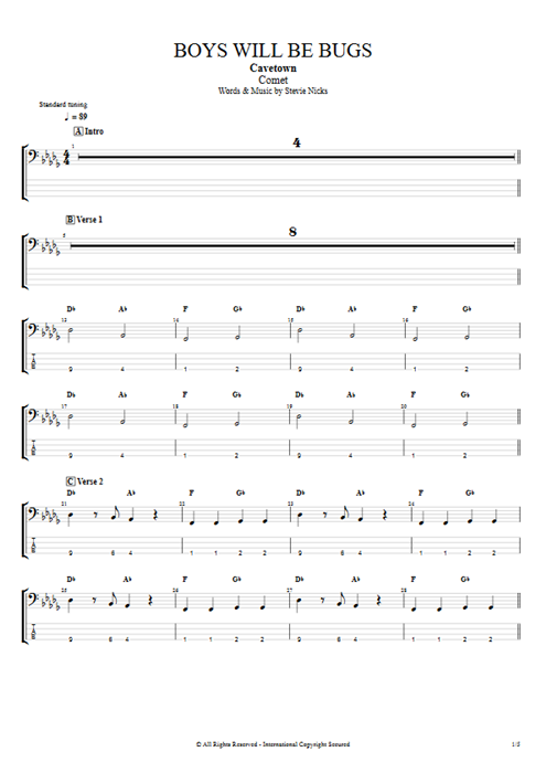 Boys Will Be Bugs Cavetown guitar pro tab EBass Full Score mysongbook