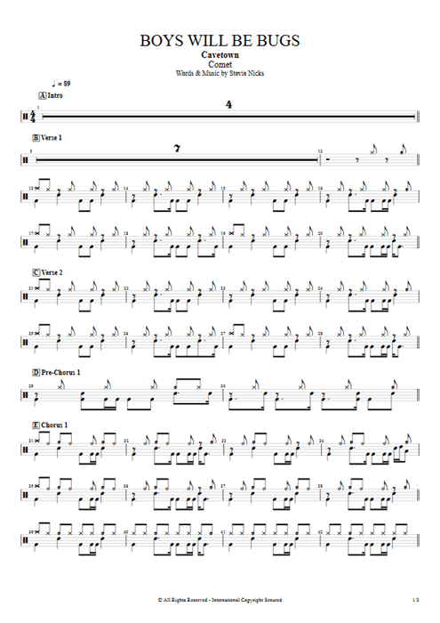 Boys Will Be Bugs Cavetown guitar pro tab Drums Full Score mysongbook