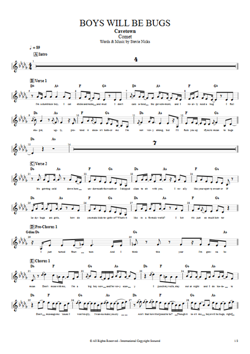 Boys Will Be Bugs Cavetown guitar pro tab Vocals Guitars, Bass & Backing Track mysongbook
