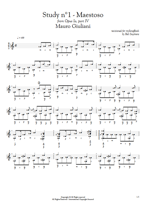 Study N°1 Opus Ia Part IV Maestoso Mauro Giuliani guitar pro tab AGuitar Guitarra solo mysongbook