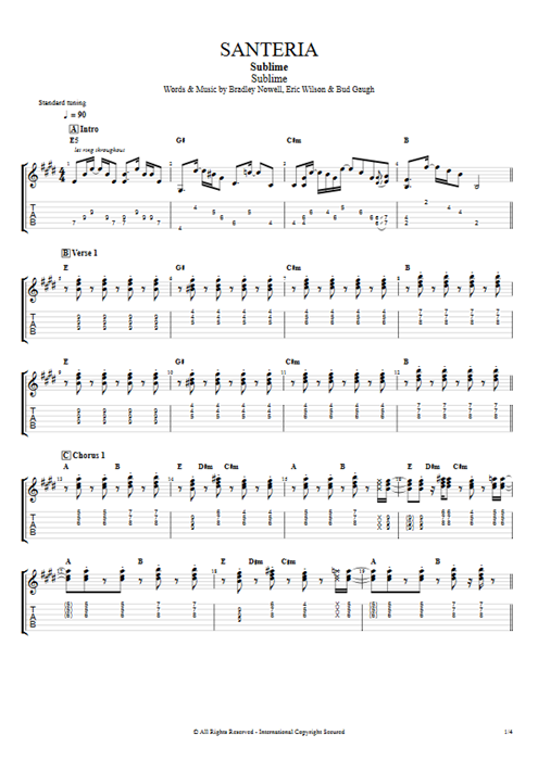 Santeria Sublime guitar pro tab EGuitarI Full Score mysongbook