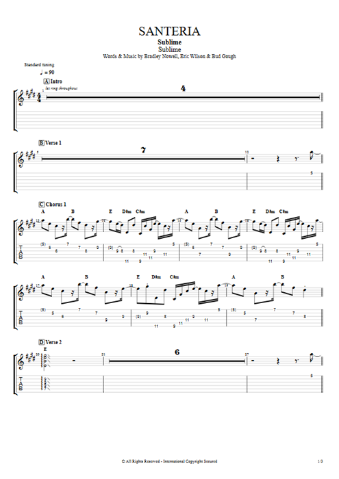 Santeria Sublime guitar pro tab EGuitarII Guitars, Bass & Backing Track mysongbook
