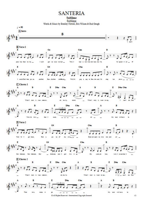 Santeria Sublime guitar pro tab Vocals Guitars, Bass & Backing Track mysongbook