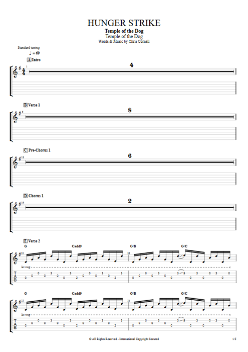 Hunger Strike Temple of the Dog guitar pro tab EGuitarII Full Score mysongbook