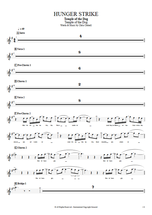 Hunger Strike Temple of the Dog guitar pro tab BackVoc Full Score mysongbook