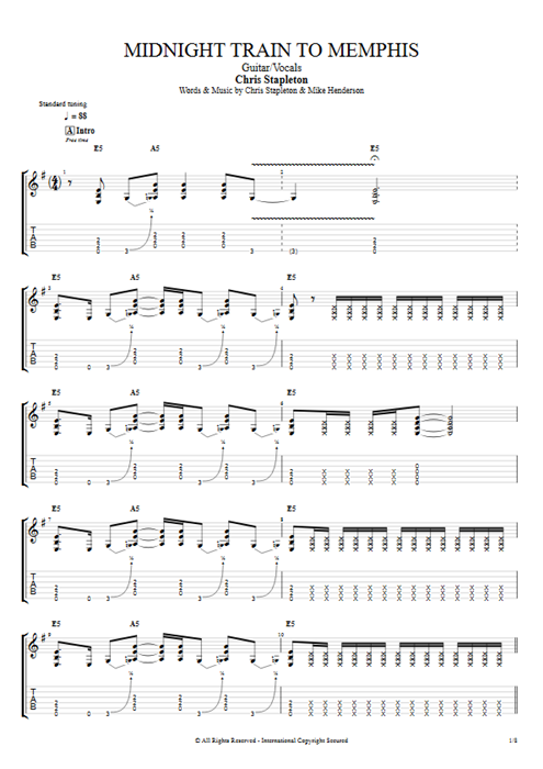 Midnight Train To Memphis Chris Stapleton guitar pro tab AGuitar Guitarra y voz mysongbook