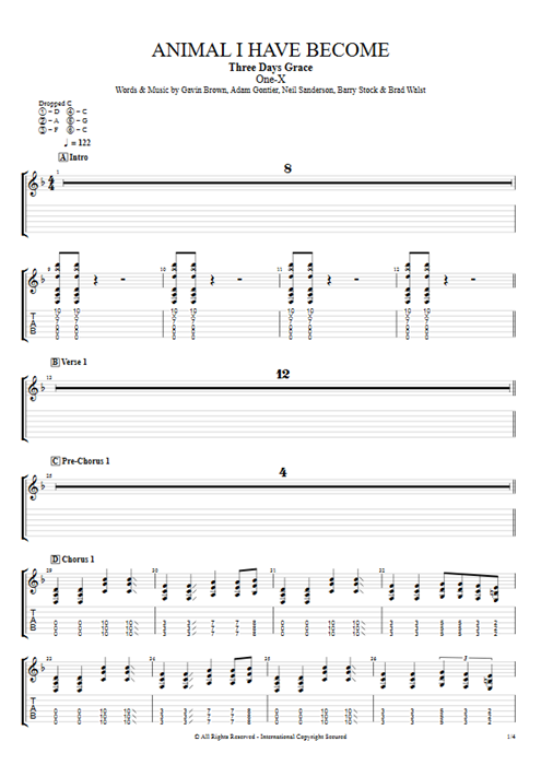 Animal I Have Become Three Days Grace guitar pro tab EGuitarII Full Score mysongbook