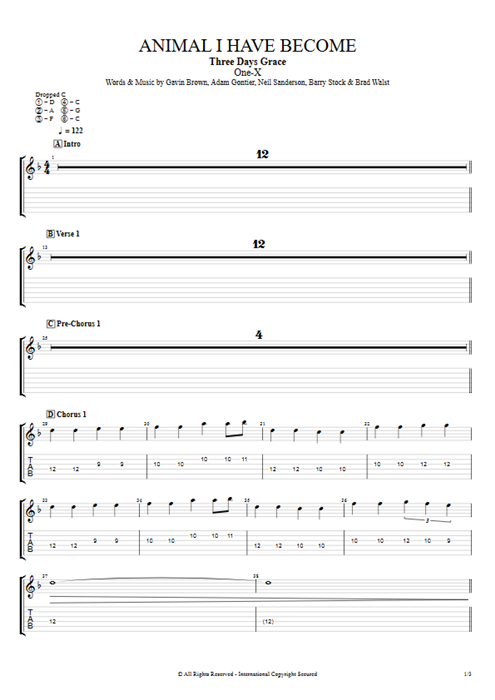 Animal I Have Become Three Days Grace guitar pro tab EGuitarIV Full Score mysongbook