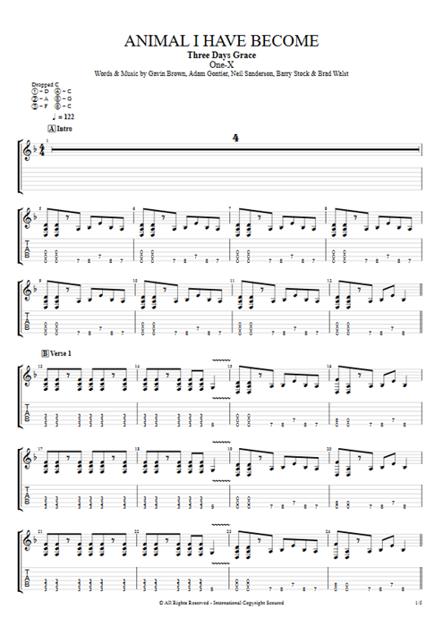 Animal I Have Become Three Days Grace guitar pro tab EGuitarI Guitars, Bass & Backing Track mysongbook