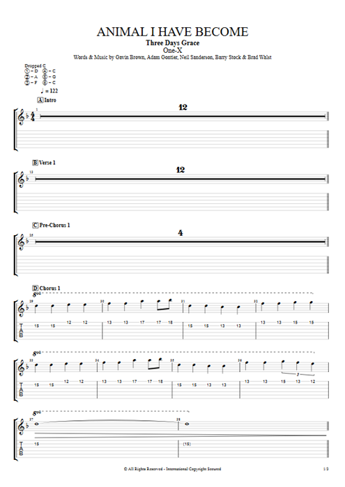 Animal I Have Become Three Days Grace guitar pro tab EGuitarIII Guitars, Bass & Backing Track mysongbook