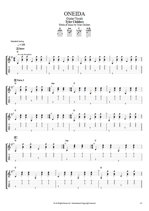 Oneida Tyler Childers guitar pro tab AGuitar Guitar & Vocals mysongbook